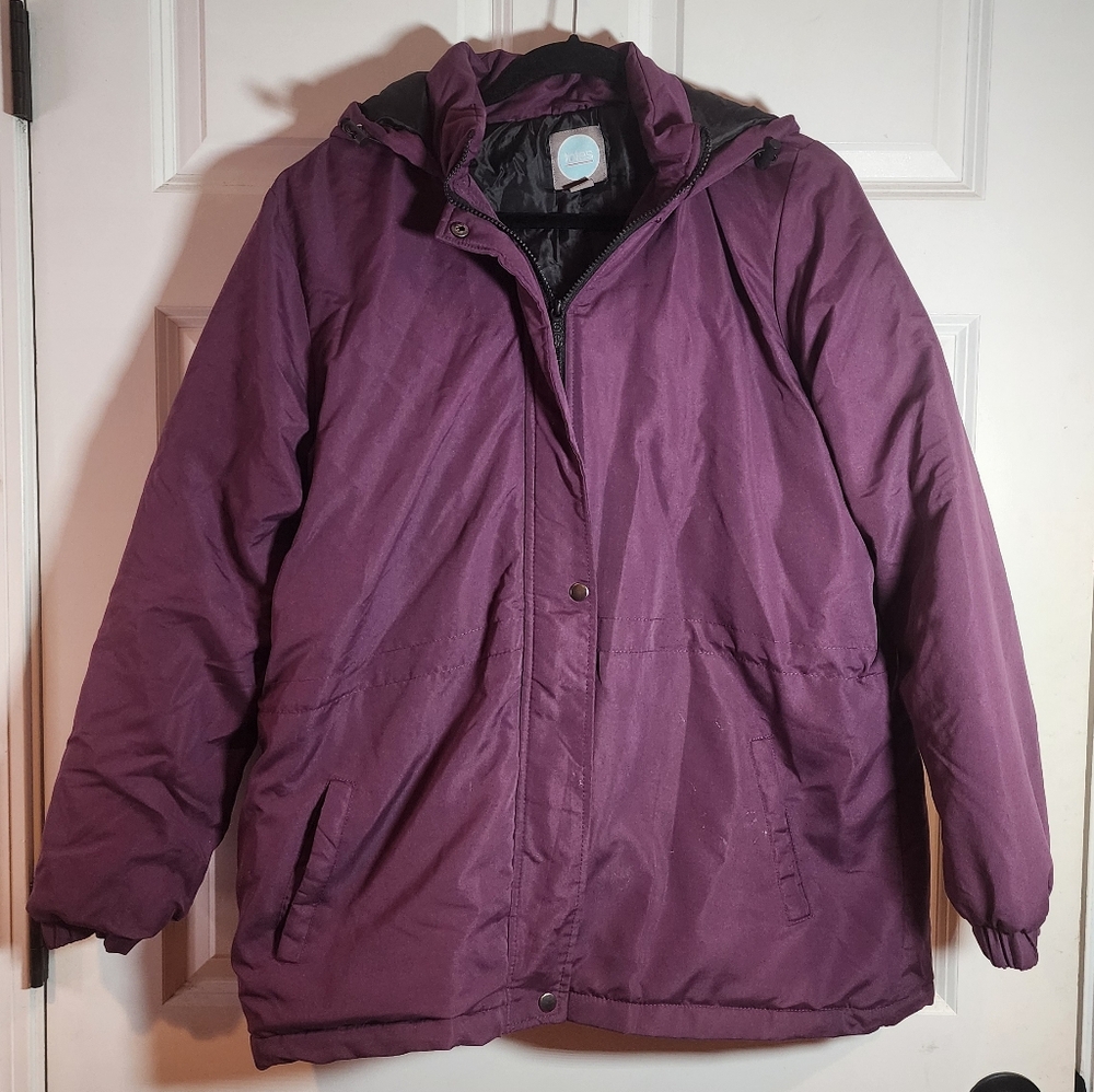Totes Purple Hooded Winter Jacket Zip Up Large Has Stains As Pictured